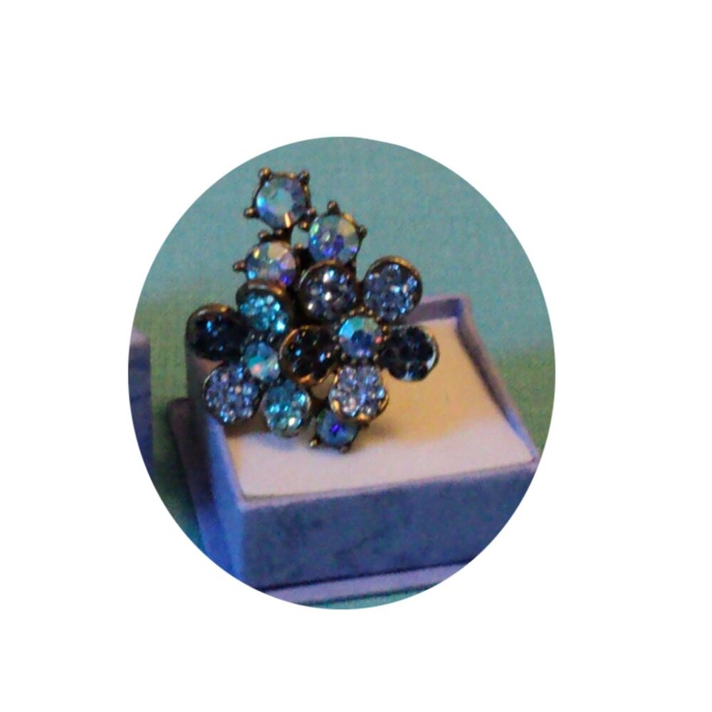 VTG NWOT Monet Girls Women’s Blue Cubic Zirconia Adjustable Vintage Copper Ring